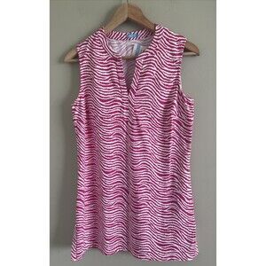 NWT J.McLaughlin Dress Womens Pink White Radio  Waves8 V Neck Collar Tunic M